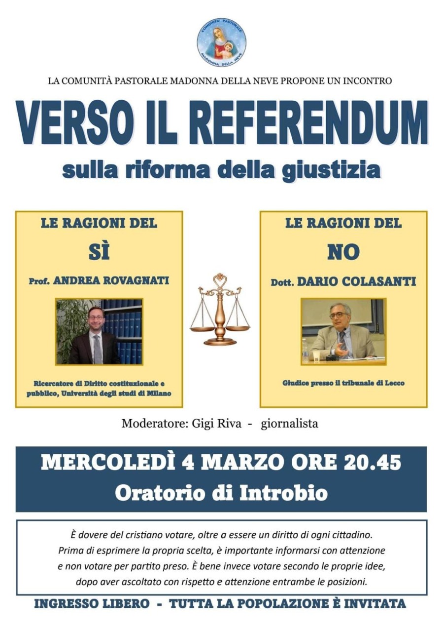 Referendum sulla giustizia: incontro il 4 marzo all’oratorio di Introbio