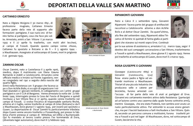 Inaugurazione di una targa per i deportati della Valle San Martino